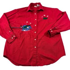Vintage Y2K Winnie the Pooh Red Button Up, Disney Store, Size Large Cotton
